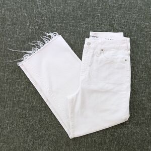 J. Crew White Slim Wide Leg Jeans with Frayed Hem